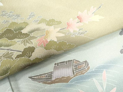 平和屋着物●高級染元　粋峰　林芳夫　京加賀友禅　訪問着　渡り橋松竹梅風景文　暈し染め　正絹　逸品　CAAU2482yc