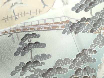 平和屋着物●高級染元　粋峰　林芳夫　京加賀友禅　訪問着　渡り橋松竹梅風景文　暈し染め　正絹　逸品　CAAU2482yc