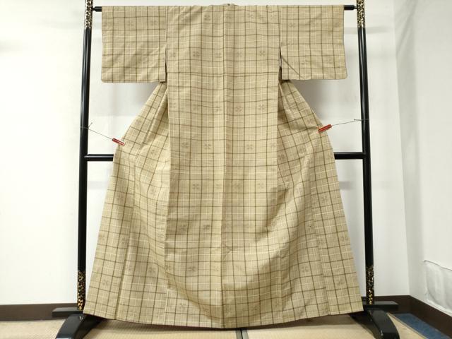 平和屋着物●上質な紬 格子吉祥文 正絹 逸品 CAAU2502yc