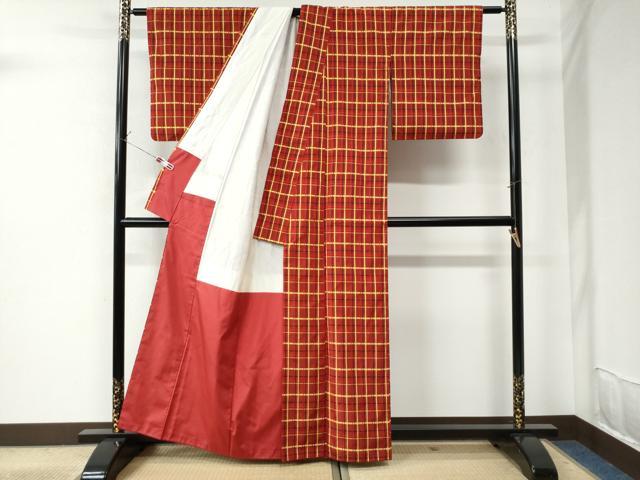 平和屋着物●上質なお召 吉野間道 正絹 逸品 CAAU2509yc