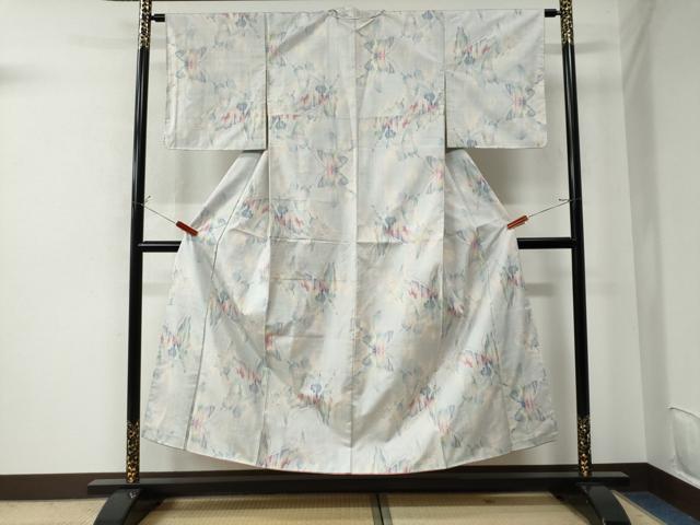 平和屋着物●都喜ヱ門　本場大島紬　白大島　9マルキ　総絣　彩美の蝶　藤絹織物謹製　証紙付き　正絹　逸品　CAAU2513yc