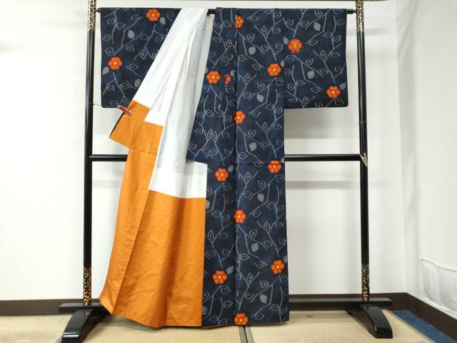 平和屋着物●上質な紬　枝花文　正絹　逸品　CAAU2530yc