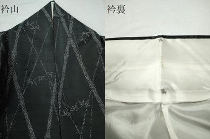 平和屋着物●上質な紬 笹竹文 黒地 正絹 逸品 CAAU2535yc