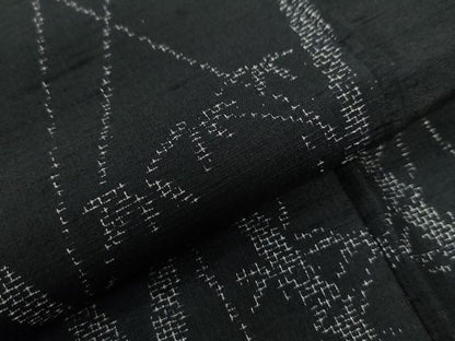 平和屋着物●上質な紬 笹竹文 黒地 正絹 逸品 CAAU2535yc