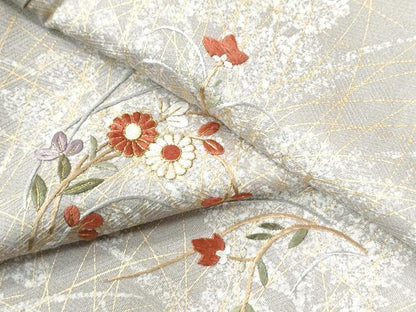 平和屋着物●訪問着　総刺繍　草花文　金糸　正絹　逸品　未使用　CAAU2536yc