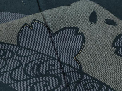 平和屋着物●訪問着 駒刺繍 雪輪流水舞桜文 紺地 金彩 正絹 逸品 CAAU2539yc
