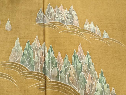 平和屋着物●本手描友禅作家 秋山章 訪問着 紬地 樹林文 正絹 逸品 CAAU2564yc