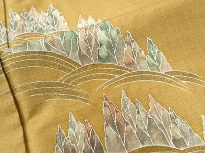 平和屋着物●本手描友禅作家 秋山章 訪問着 紬地 樹林文 正絹 逸品 CAAU2564yc