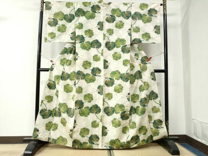 平和屋着物●上質な紬　枝葉文　正絹　逸品　CAAU2580yc