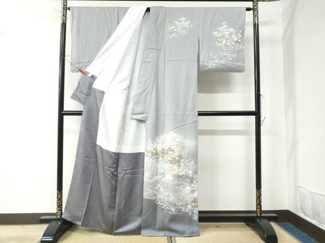 平和屋着物●訪問着 流水松竹梅渡り橋風景文 暈し染め 金彩 正絹 逸品 CAAU2589yc