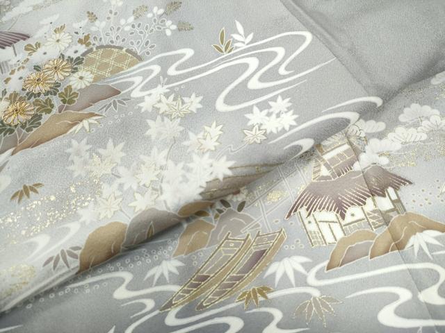 平和屋着物●訪問着 流水松竹梅渡り橋風景文 暈し染め 金彩 正絹 逸品 CAAU2589yc