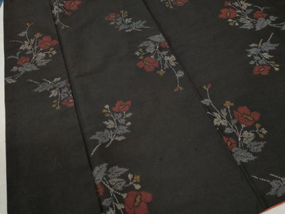 平和屋着物●上質な紬 草花文 黒地 正絹 逸品 CAAU2597yc