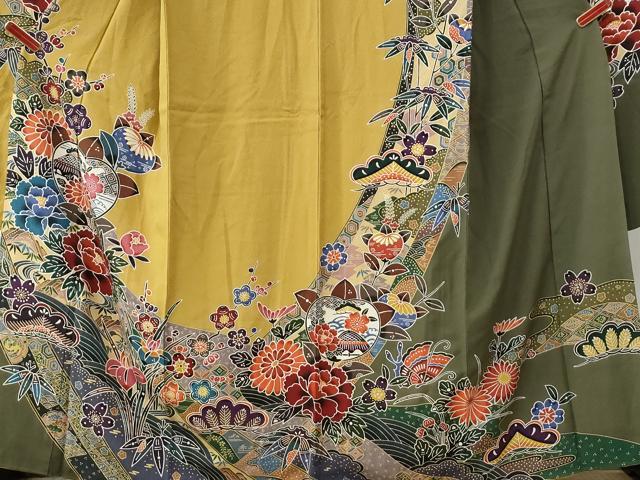平和屋着物●豪華振袖 紅型 松竹梅花文 正絹 逸品 CAAU2605yc