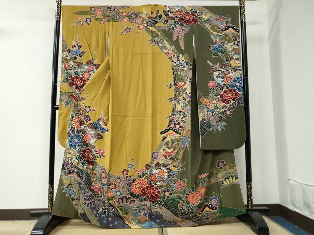 平和屋着物●豪華振袖 紅型 松竹梅花文 正絹 逸品 CAAU2605yc