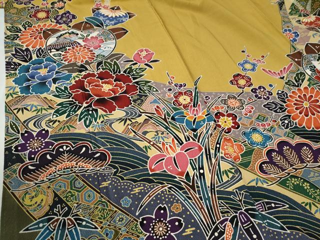平和屋着物●豪華振袖 紅型 松竹梅花文 正絹 逸品 CAAU2605yc