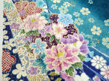 平和屋着物●豪華振袖　絞り　鬘帯吉祥花唐草文　暈し染め　金通し地　正絹　逸品　CAAU2616yc