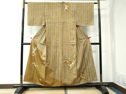 平和屋着物●訪問着　紬地　草花文　正絹　逸品　未使用　CAAU2630yc