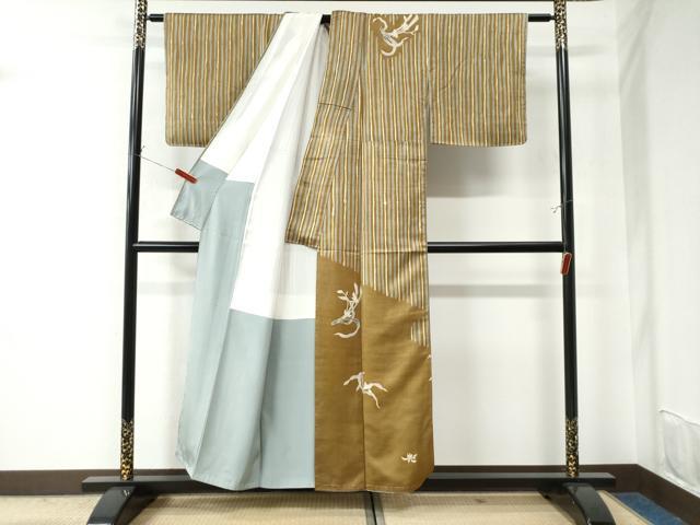 平和屋着物●訪問着　紬地　草花文　正絹　逸品　未使用　CAAU2630yc