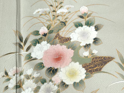 平和屋着物●訪問着 立波草花絵巻文 金彩 正絹 逸品 CAAU2642yc