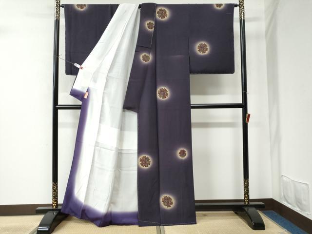 平和屋着物●上質な小紋　雪輪更紗花唐草文　蛍暈し　正絹　逸品　未使用　CAAU2655yc