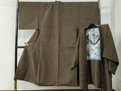 平和屋着物●男性　結城紬　アンサンブル　100亀甲　総詰め　正絹　逸品　CAAU2662yc