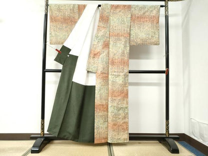 平和屋着物●上質な小紋　紬地　狩猟吉祥花文　正絹　逸品　CAAU2704yc