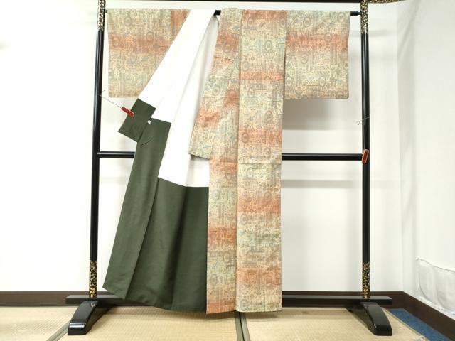 平和屋着物●上質な小紋　紬地　狩猟吉祥花文　正絹　逸品　CAAU2704yc