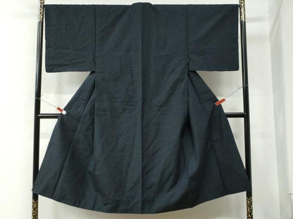平和屋着物●男性　紬　色無地　留紺色　正絹　逸品　CAAU2705yc
