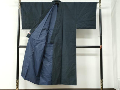 平和屋着物●男性　紬　色無地　留紺色　正絹　逸品　CAAU2705yc