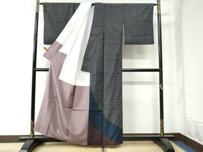 平和屋着物●色留訪問着 紬地 流水文 黒地 正絹 逸品 CAAU2711yc