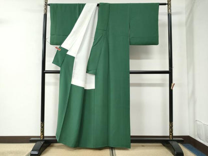 平和屋着物●上質な色無地 深緑色 正絹 逸品 CAAU2735yc