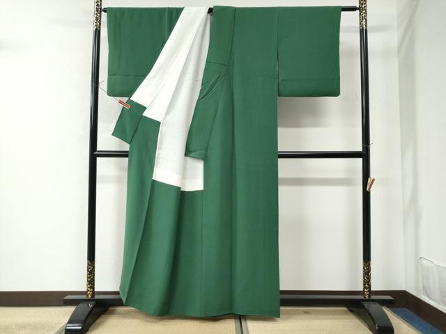 平和屋着物●上質な色無地 深緑色 正絹 逸品 CAAU2735yc