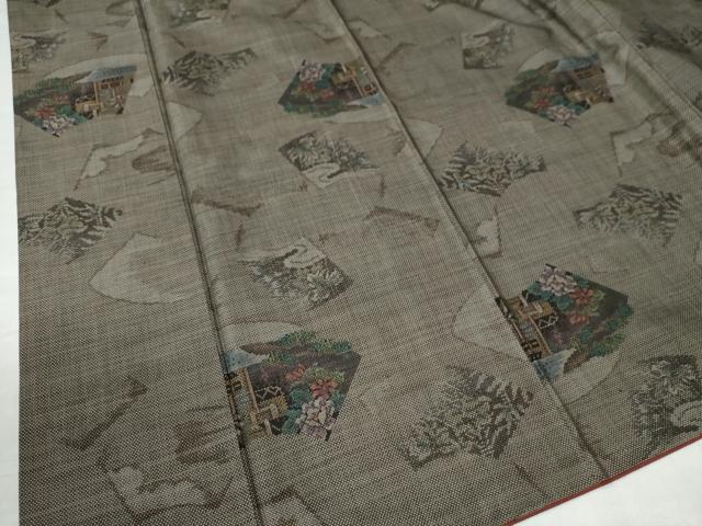 平和屋着物●本場大島紬 9マルキ 地紙重ね風景草花文 正絹 逸品 CAAU2736yc