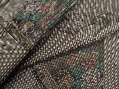 平和屋着物●本場大島紬 9マルキ 地紙重ね風景草花文 正絹 逸品 CAAU2736yc