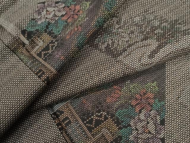 平和屋着物●本場大島紬 9マルキ 地紙重ね風景草花文 正絹 逸品 CAAU2736yc