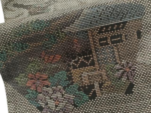 平和屋着物●本場大島紬 9マルキ 地紙重ね風景草花文 正絹 逸品 CAAU2736yc