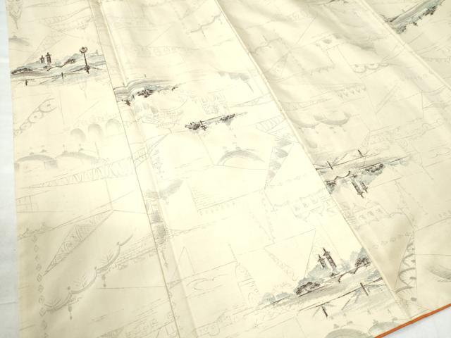 平和屋着物●上質な小紋 紬地 手描き 西洋風景文 正絹 逸品 CAAU2747yc