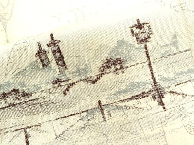 平和屋着物●上質な小紋 紬地 手描き 西洋風景文 正絹 逸品 CAAU2747yc