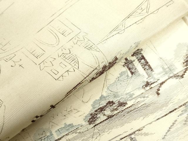 平和屋着物●上質な小紋 紬地 手描き 西洋風景文 正絹 逸品 CAAU2747yc
