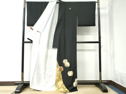 平和屋着物●松尾光琳　黒留袖　刺繍　鷺　鴛鴦飛鶴草花文　金彩　正絹　逸品　CAAU2750yc