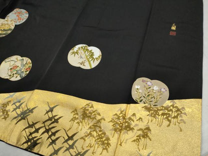 平和屋着物●松尾光琳　黒留袖　刺繍　鷺　鴛鴦飛鶴草花文　金彩　正絹　逸品　CAAU2750yc