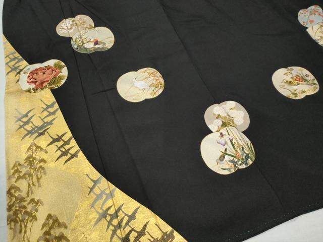 平和屋着物●松尾光琳　黒留袖　刺繍　鷺　鴛鴦飛鶴草花文　金彩　正絹　逸品　CAAU2750yc