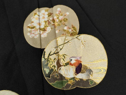 平和屋着物●松尾光琳　黒留袖　刺繍　鷺　鴛鴦飛鶴草花文　金彩　正絹　逸品　CAAU2750yc