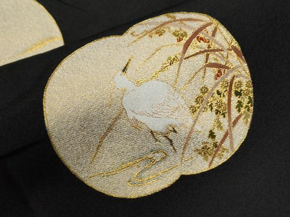 平和屋着物●松尾光琳　黒留袖　刺繍　鷺　鴛鴦飛鶴草花文　金彩　正絹　逸品　CAAU2750yc