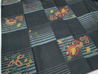平和屋着物●上質な小紋 紬地 変わり市松更紗草花文 金彩 正絹 逸品 CAAU2785yc