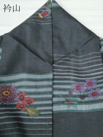 平和屋着物●上質な小紋 紬地 変わり市松更紗草花文 金彩 正絹 逸品 CAAU2785yc