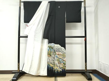 平和屋着物●本加賀友禅作家 谷崎善治 黒留袖 故郷 正絹 逸品 CAAU2797yc
