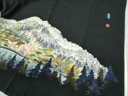 平和屋着物●本加賀友禅作家 谷崎善治 黒留袖 故郷 正絹 逸品 CAAU2797yc