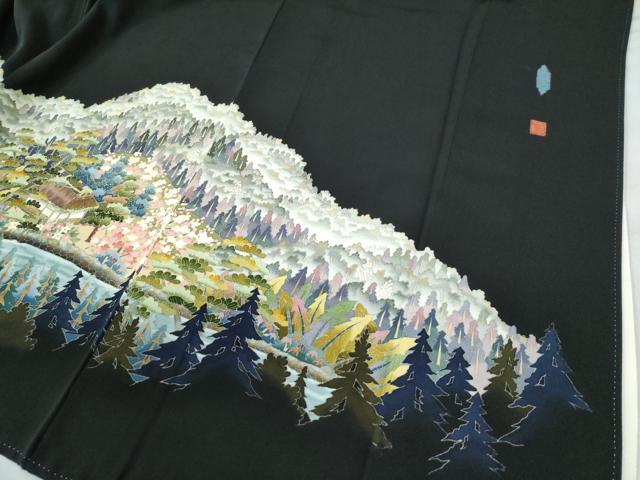 平和屋着物●本加賀友禅作家 谷崎善治 黒留袖 故郷 正絹 逸品 CAAU2797yc