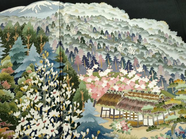 平和屋着物●本加賀友禅作家 谷崎善治 黒留袖 故郷 正絹 逸品 CAAU2797yc